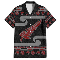 New Zealand Christmas Family Matching Off The Shoulder Long Sleeve Dress and Hawaiian Shirt Meri Kirihimete Silver Fern Knit Style Red Color LT03 Dad's Shirt - Short Sleeve Red - Polynesian Pride