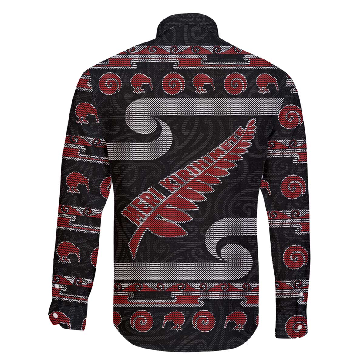 New Zealand Christmas Family Matching Off The Shoulder Long Sleeve Dress and Hawaiian Shirt Meri Kirihimete Silver Fern Knit Style Red Color LT03 - Polynesian Pride