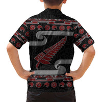New Zealand Christmas Family Matching Off Shoulder Maxi Dress and Hawaiian Shirt Meri Kirihimete Silver Fern Knit Style Red Color LT03 - Polynesian Pride