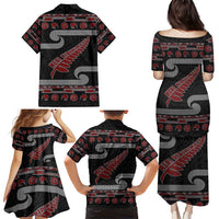 New Zealand Christmas Family Matching Puletasi and Hawaiian Shirt Meri Kirihimete Silver Fern Knit Style Red Color LT03 - Polynesian Pride