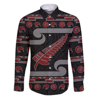 New Zealand Christmas Family Matching Puletasi and Hawaiian Shirt Meri Kirihimete Silver Fern Knit Style Red Color LT03 Dad's Shirt - Long Sleeve Red - Polynesian Pride