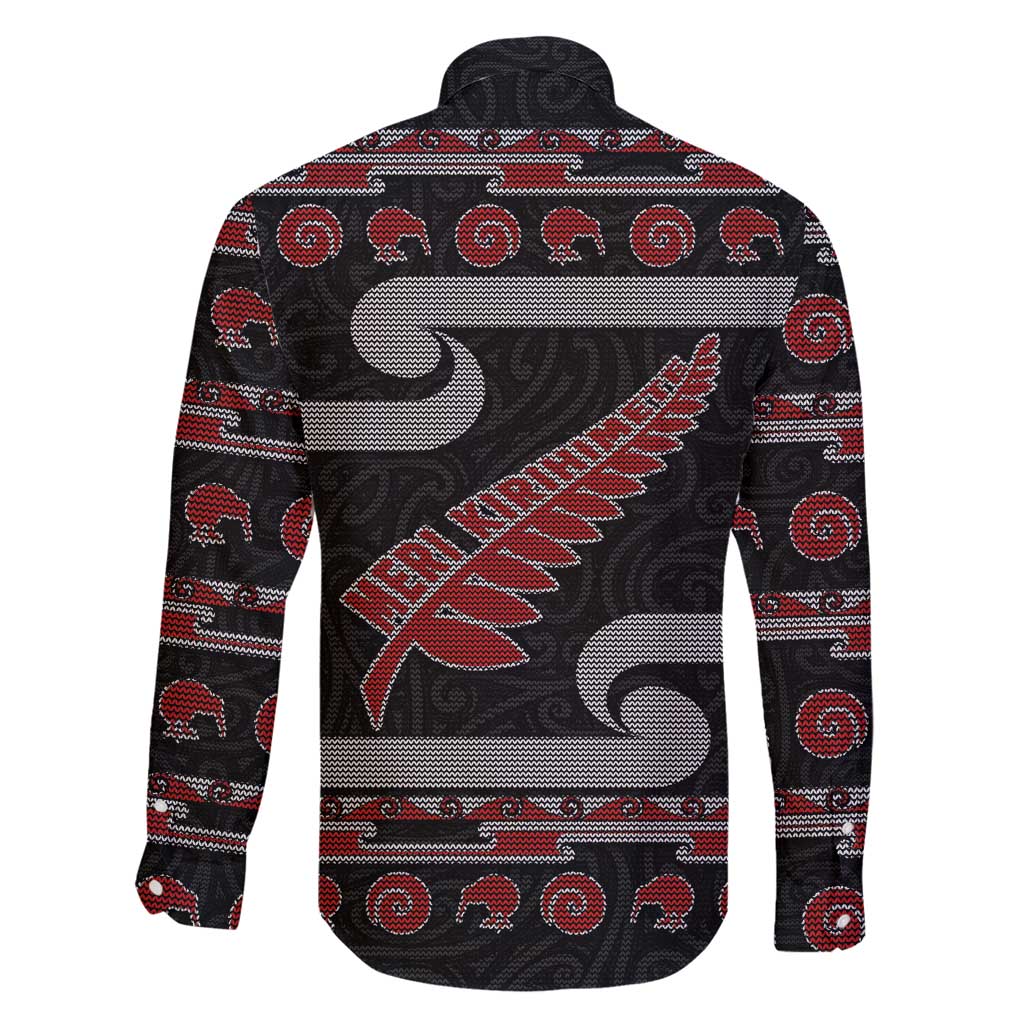 New Zealand Christmas Family Matching Puletasi and Hawaiian Shirt Meri Kirihimete Silver Fern Knit Style Red Color LT03 - Polynesian Pride