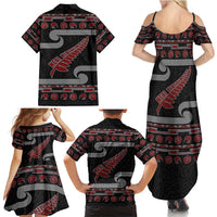 New Zealand Christmas Family Matching Summer Maxi Dress and Hawaiian Shirt Meri Kirihimete Silver Fern Knit Style Red Color LT03 - Polynesian Pride