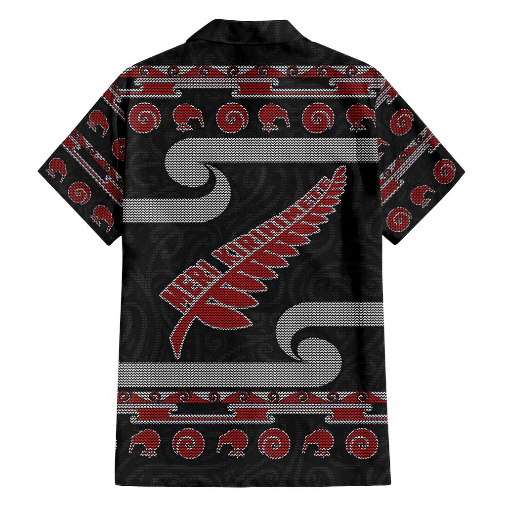 New Zealand Christmas Family Matching Summer Maxi Dress and Hawaiian Shirt Meri Kirihimete Silver Fern Knit Style Red Color LT03 - Polynesian Pride