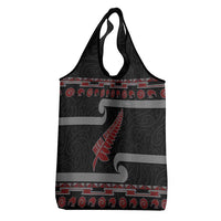 New Zealand Christmas Grocery Bag Meri Kirihimete Silver Fern Knit Style Red Color LT03 - Polynesian Pride