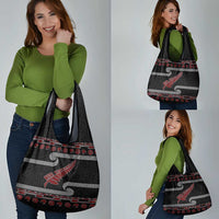 New Zealand Christmas Grocery Bag Meri Kirihimete Silver Fern Knit Style Red Color LT03 - Polynesian Pride