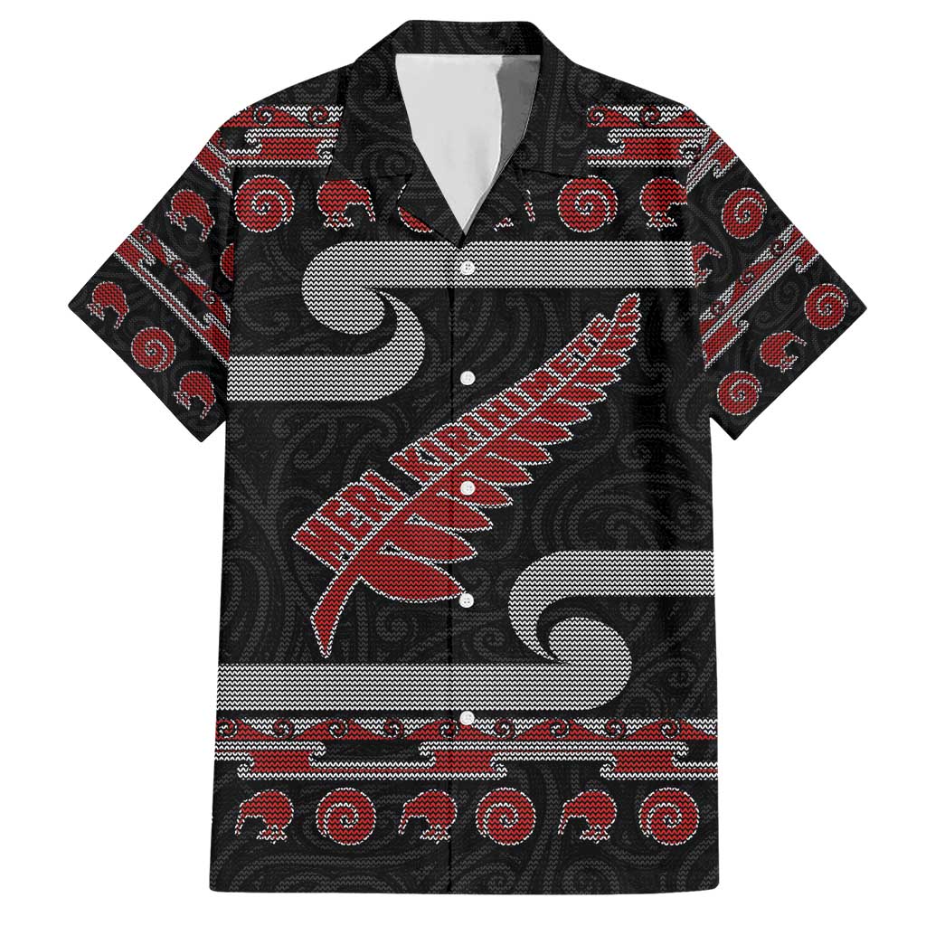 New Zealand Christmas Hawaiian Shirt Meri Kirihimete Silver Fern Knit Style Red Color LT03 Red - Polynesian Pride