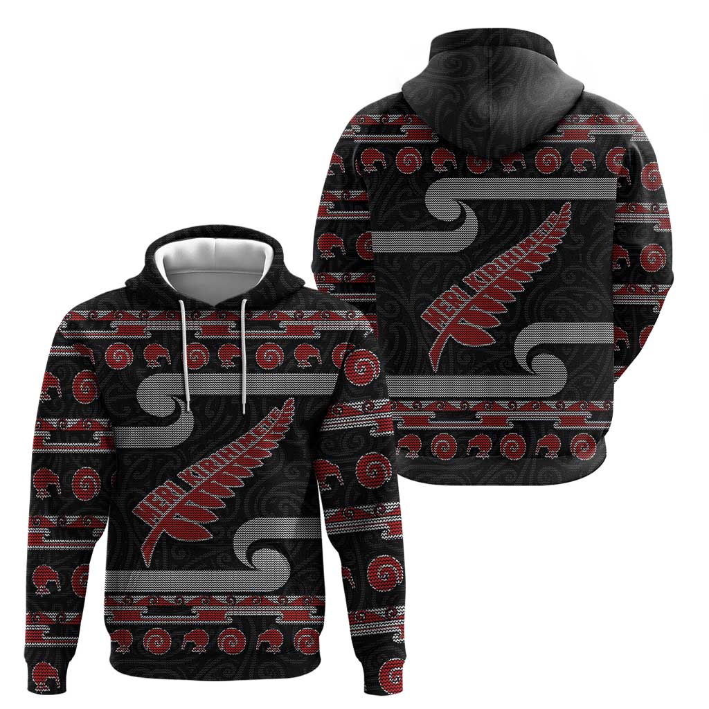 New Zealand Christmas Hoodie Meri Kirihimete Silver Fern Knit Style Red Color LT03 - Polynesian Pride