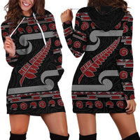 New Zealand Christmas Hoodie Dress Meri Kirihimete Silver Fern Knit Style Red Color LT03 - Polynesian Pride
