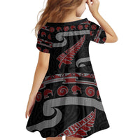 New Zealand Christmas Kid Short Sleeve Dress Meri Kirihimete Silver Fern Knit Style Red Color LT03 - Polynesian Pride