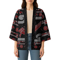 New Zealand Christmas Kimono Meri Kirihimete Silver Fern Knit Style Red Color LT03 - Polynesian Pride