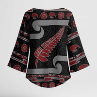New Zealand Christmas Kimono Sleeve Blouse Meri Kirihimete Silver Fern Knit Style Red Color LT03 - Polynesian Pride