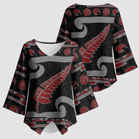 New Zealand Christmas Kimono Sleeve Blouse Meri Kirihimete Silver Fern Knit Style Red Color LT03 - Polynesian Pride