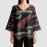 New Zealand Christmas Kimono Sleeve Blouse Meri Kirihimete Silver Fern Knit Style Red Color LT03 - Polynesian Pride