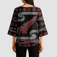New Zealand Christmas Kimono Sleeve Blouse Meri Kirihimete Silver Fern Knit Style Red Color LT03 - Polynesian Pride