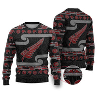 New Zealand Christmas Ugly Christmas Sweater Meri Kirihimete Silver Fern Knit Style Red Color LT03 Red - Polynesian Pride