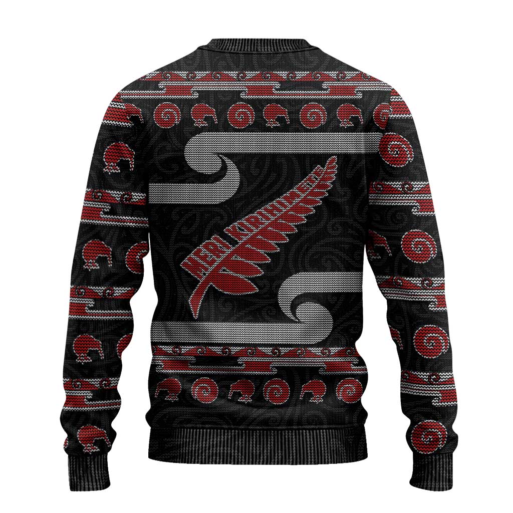 New Zealand Christmas Ugly Christmas Sweater Meri Kirihimete Silver Fern Knit Style Red Color LT03 - Polynesian Pride