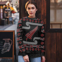 New Zealand Christmas Ugly Christmas Sweater Meri Kirihimete Silver Fern Knit Style Red Color LT03 - Polynesian Pride