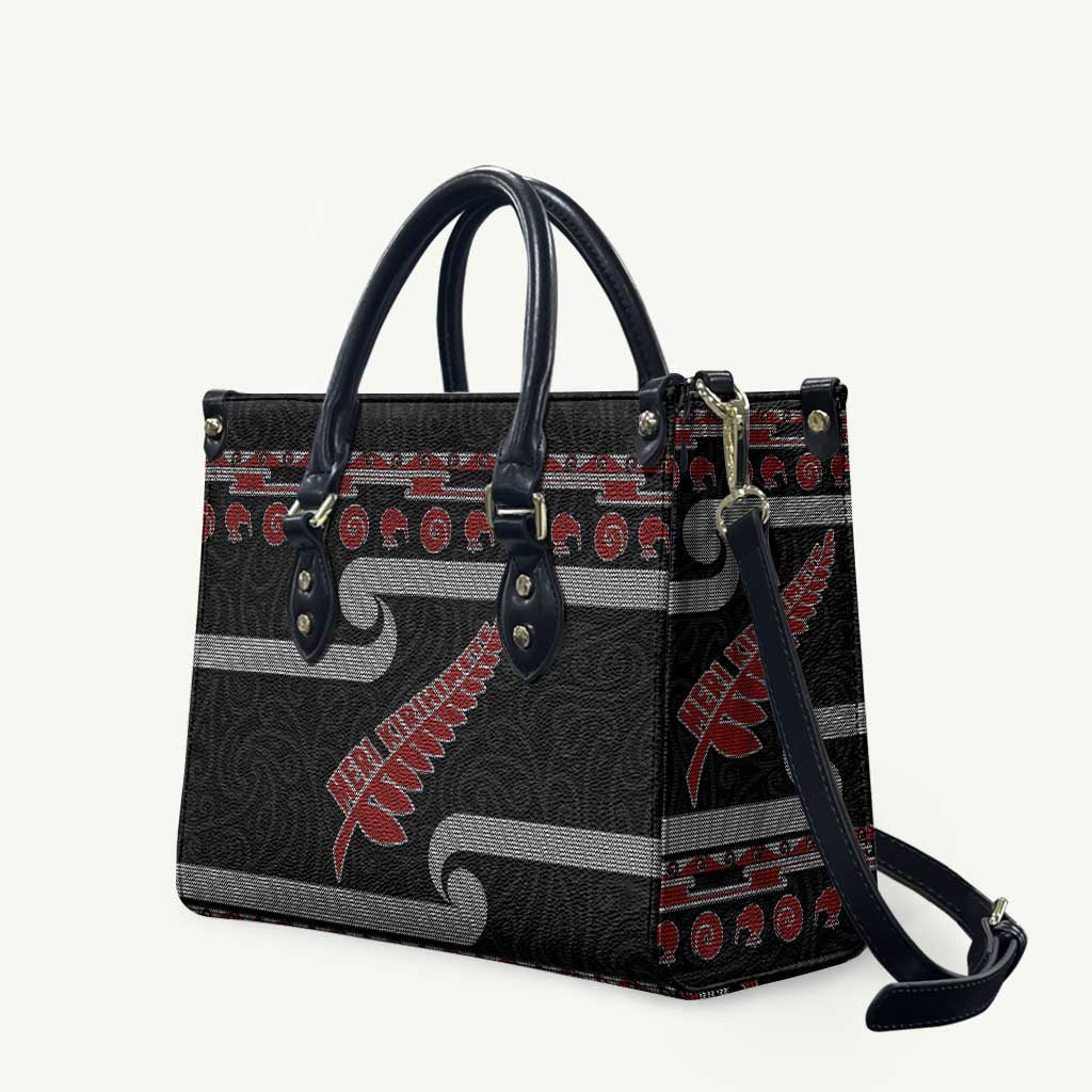 New Zealand Christmas Leather Bag Meri Kirihimete Silver Fern Knit Style Red Color LT03 Red - Polynesian Pride