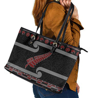 New Zealand Christmas Leather Tote Bag Meri Kirihimete Silver Fern Knit Style Red Color LT03 - Polynesian Pride