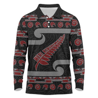 New Zealand Christmas Long Sleeve Polo Shirt Meri Kirihimete Silver Fern Knit Style Red Color LT03 Red - Polynesian Pride