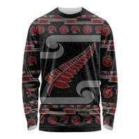 New Zealand Christmas Long Sleeve Shirt Meri Kirihimete Silver Fern Knit Style Red Color LT03 Unisex Red - Polynesian Pride