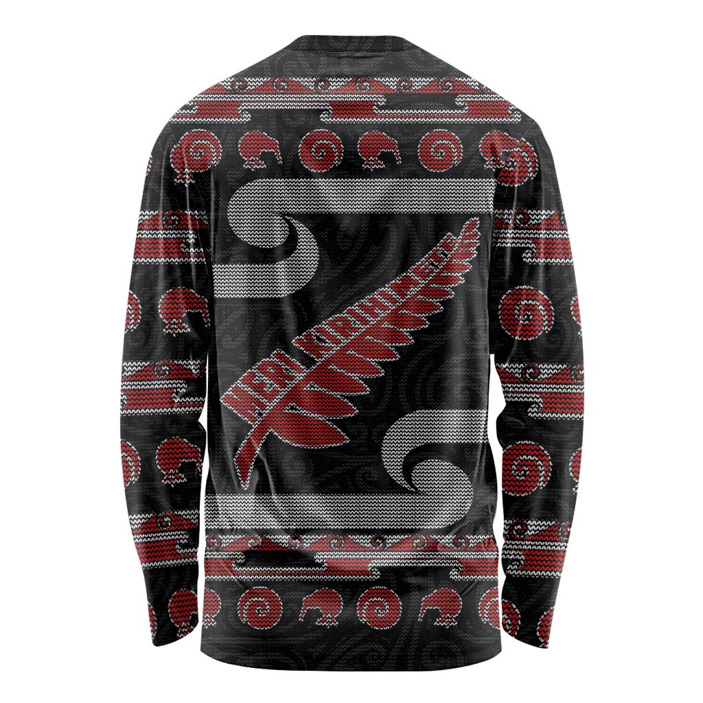 New Zealand Christmas Long Sleeve Shirt Meri Kirihimete Silver Fern Knit Style Red Color LT03 - Polynesian Pride
