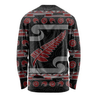 New Zealand Christmas Long Sleeve Shirt Meri Kirihimete Silver Fern Knit Style Red Color LT03 - Polynesian Pride
