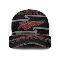 New Zealand Christmas Mesh Trucker Cap Meri Kirihimete Silver Fern Knit Style Red Color LT03 One Size White Red - Polynesian Pride