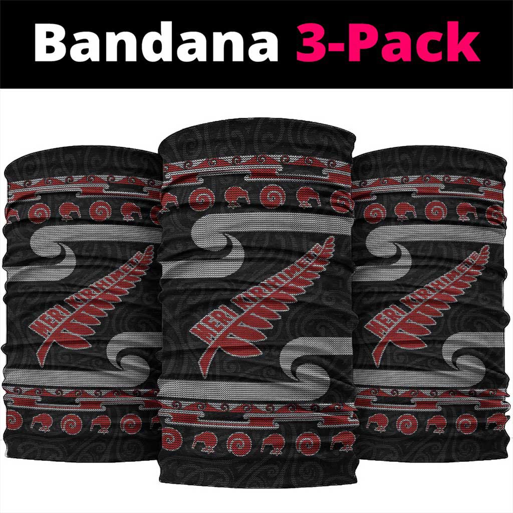New Zealand Christmas Neck Gaiter Meri Kirihimete Silver Fern Knit Style Red Color LT03 package One Size: 25*50cm Red - Polynesian Pride