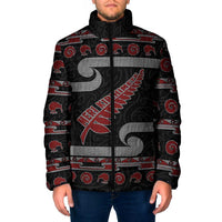 New Zealand Christmas Padded Jacket Meri Kirihimete Silver Fern Knit Style Red Color LT03 Men Red - Polynesian Pride