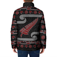 New Zealand Christmas Padded Jacket Meri Kirihimete Silver Fern Knit Style Red Color LT03 - Polynesian Pride