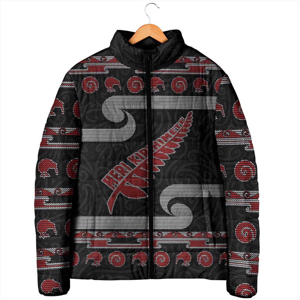 New Zealand Christmas Padded Jacket Meri Kirihimete Silver Fern Knit Style Red Color LT03 - Polynesian Pride