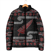 New Zealand Christmas Padded Jacket Meri Kirihimete Silver Fern Knit Style Red Color LT03 - Polynesian Pride