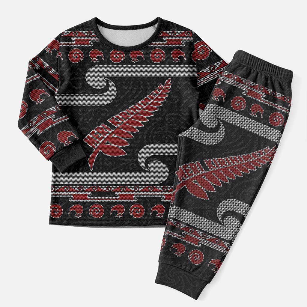 New Zealand Christmas Pajama Set Meri Kirihimete Silver Fern Knit Style Red Color LT03 Men Red - Polynesian Pride