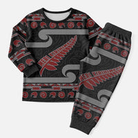 New Zealand Christmas Pajama Set Meri Kirihimete Silver Fern Knit Style Red Color LT03 Men Red - Polynesian Pride