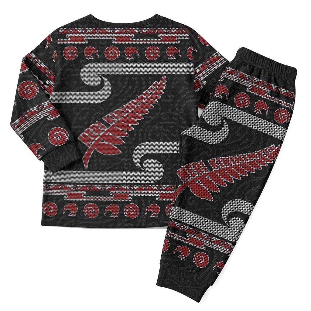 New Zealand Christmas Pajama Set Meri Kirihimete Silver Fern Knit Style Red Color LT03 - Polynesian Pride