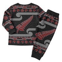 New Zealand Christmas Pajama Set Meri Kirihimete Silver Fern Knit Style Red Color LT03 - Polynesian Pride