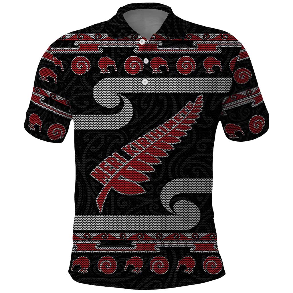 New Zealand Christmas Polo Shirt Meri Kirihimete Silver Fern Knit Style Red Color LT03 Red - Polynesian Pride