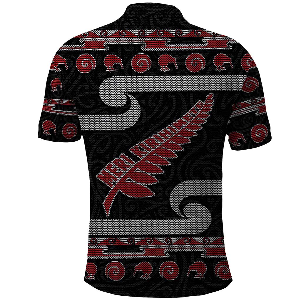 New Zealand Christmas Polo Shirt Meri Kirihimete Silver Fern Knit Style Red Color LT03 - Polynesian Pride