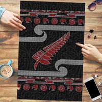New Zealand Christmas Puzzle Meri Kirihimete Silver Fern Knit Style Red Color LT03 Red - Polynesian Pride