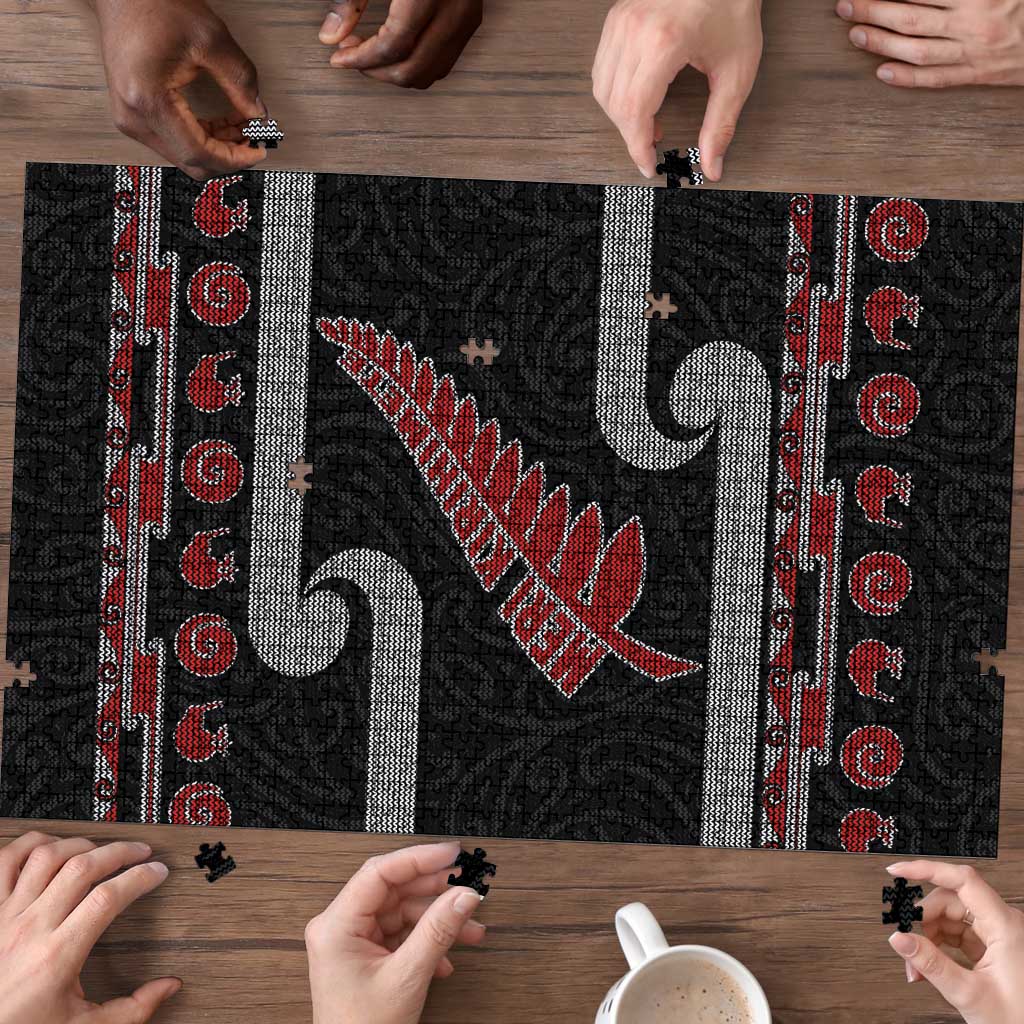 New Zealand Christmas Puzzle Meri Kirihimete Silver Fern Knit Style Red Color LT03 - Polynesian Pride