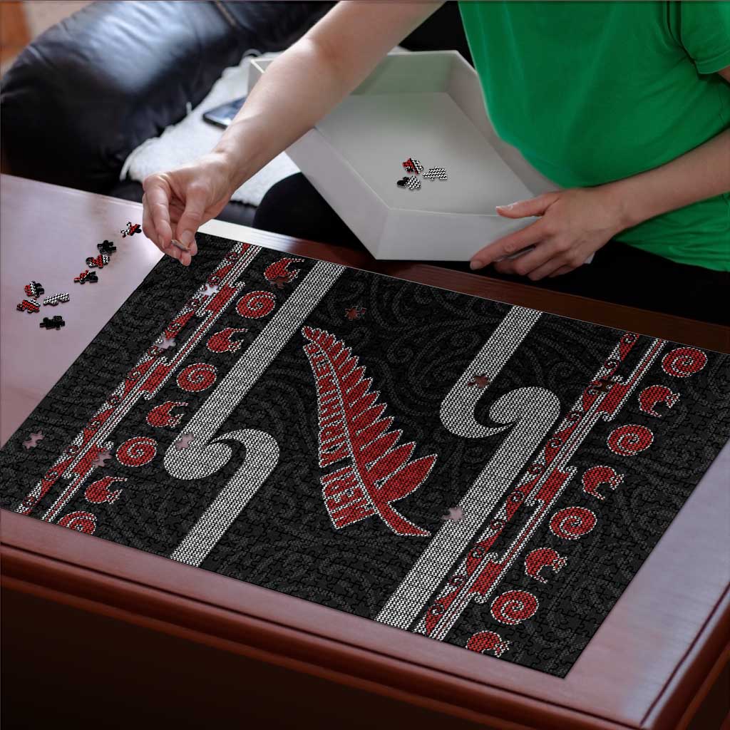 New Zealand Christmas Puzzle Meri Kirihimete Silver Fern Knit Style Red Color LT03 - Polynesian Pride