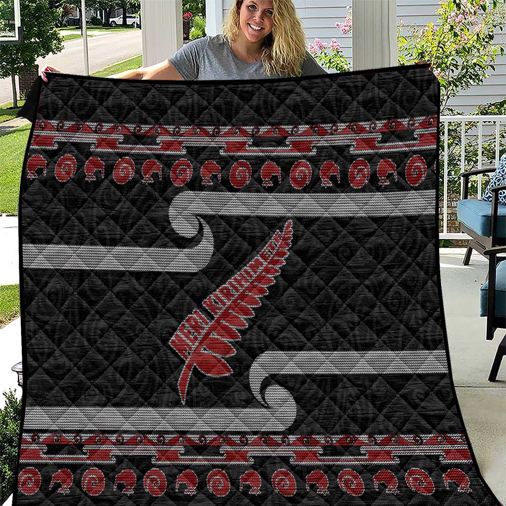 New Zealand Christmas Quilt Meri Kirihimete Silver Fern Knit Style Red Color LT03 Red - Polynesian Pride