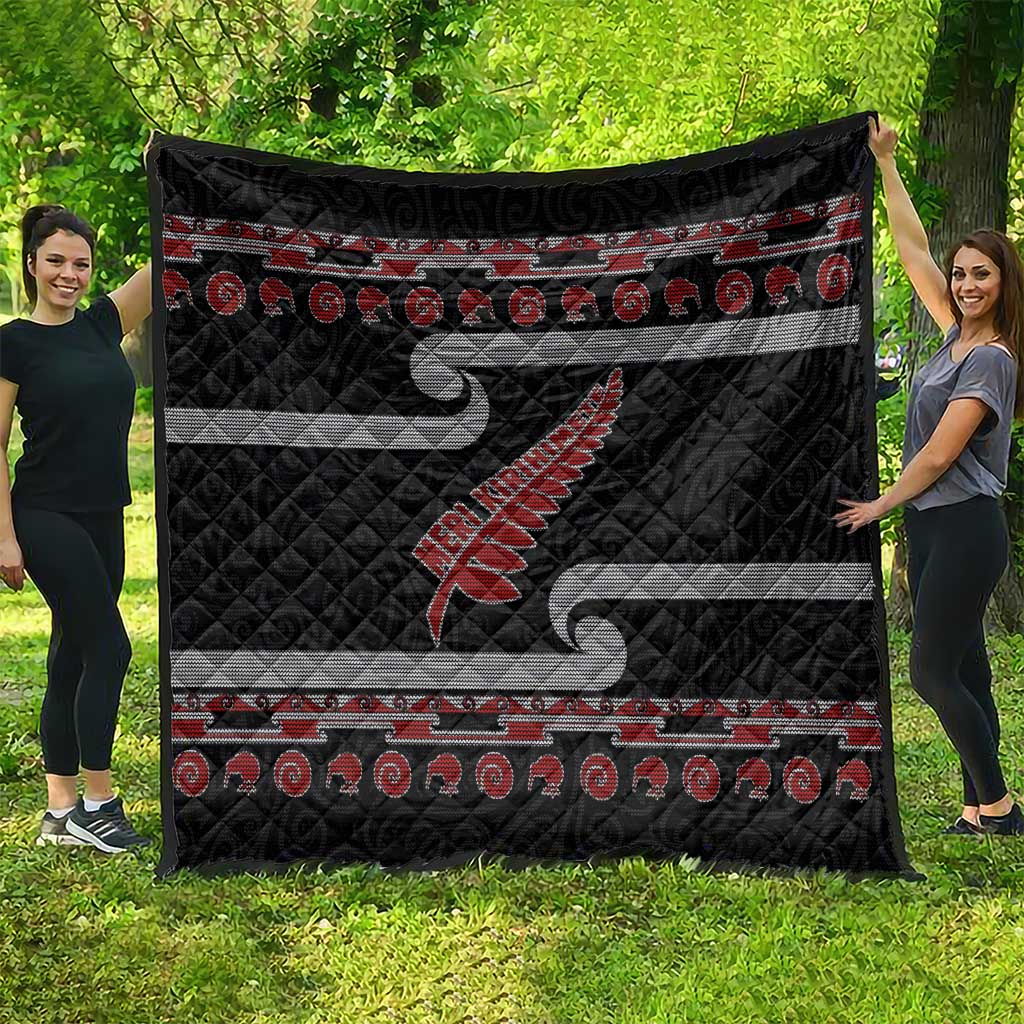 New Zealand Christmas Quilt Meri Kirihimete Silver Fern Knit Style Red Color LT03 - Polynesian Pride