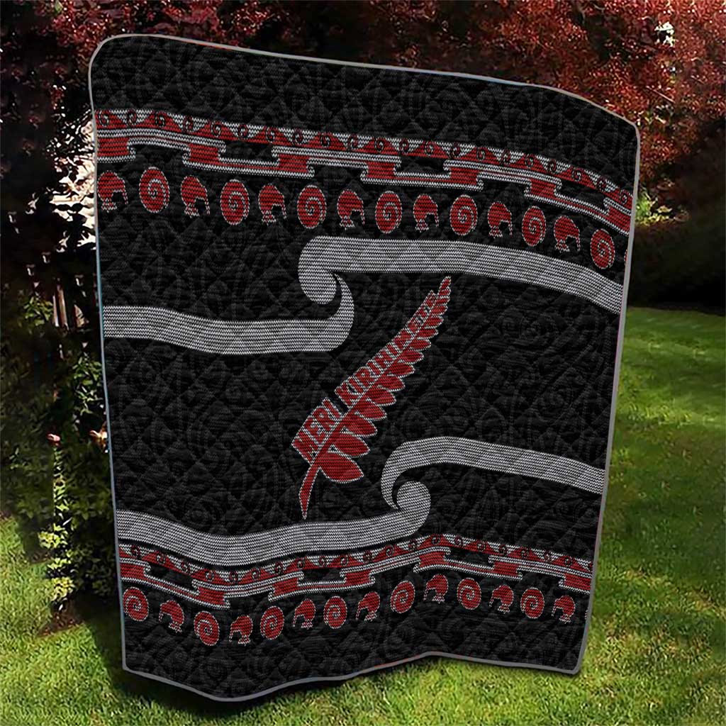 New Zealand Christmas Quilt Meri Kirihimete Silver Fern Knit Style Red Color LT03 - Polynesian Pride