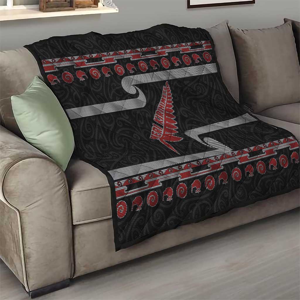 New Zealand Christmas Quilt Meri Kirihimete Silver Fern Knit Style Red Color LT03 - Polynesian Pride
