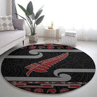 New Zealand Christmas Round Carpet Meri Kirihimete Silver Fern Knit Style Red Color LT03 - Polynesian Pride