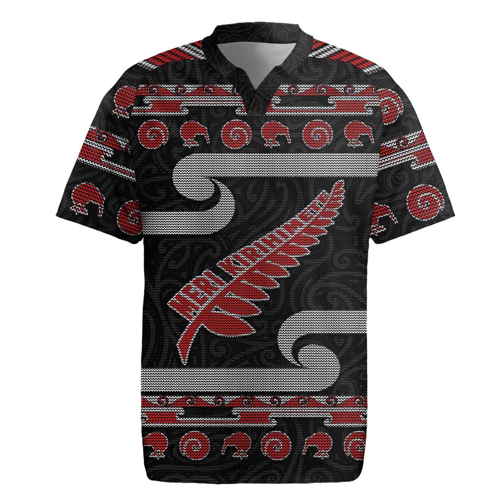 New Zealand Christmas Rugby Jersey Meri Kirihimete Silver Fern Knit Style Red Color LT03 Red - Polynesian Pride