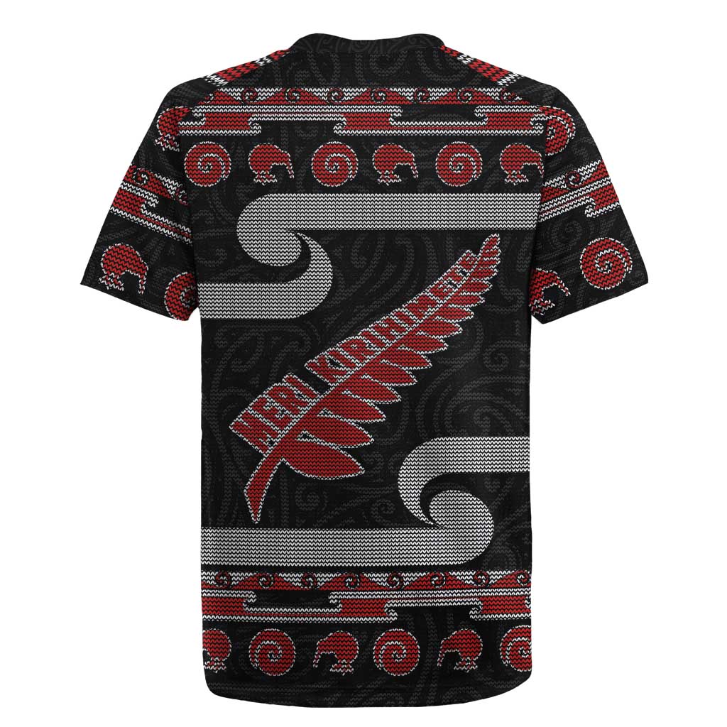 New Zealand Christmas Rugby Jersey Meri Kirihimete Silver Fern Knit Style Red Color LT03 - Polynesian Pride